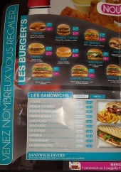 Menu Burger's food - Les burgers et sandwiches