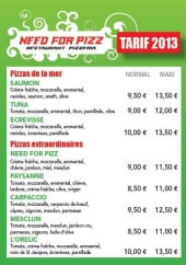 Menu Need for pizz - Les pizzas de la mer et extraordinaire