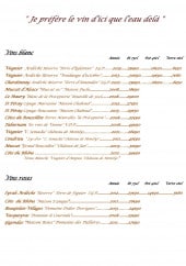 Menu Le Restique - Vins