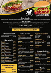 Menu Le coco bongo - Assiettes, tacos, kebab,...