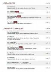 Menu Le Kiosque à Pizzas - Les basiques et pizzas classiques