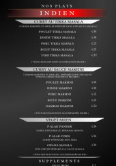 Menu Planet grill - Les  plats indien
