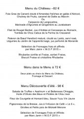 Menu Le Château du Mont Joly - Menus