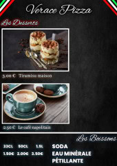 Menu Verace pizza - Les desserts et boissons