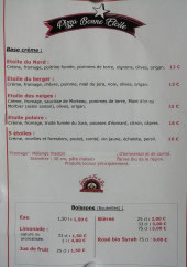 Menu Pizza Bonne Etoile - Les pizzas crèmes et boissons