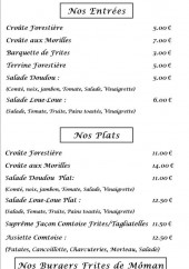 Menu L'Ubc - Les entrées, plats et burgers