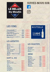 Menu Le Relais Du Moulin - Les vins, apéritifs, ...