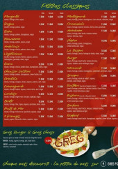 Menu Greg Pizza - Chez Tony - La carte