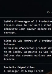 Menu La Tetrade Côte Lac - Les huîtres 