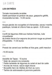 Menu Ô Courant - les entrées