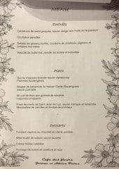 Menu Café des fleurs - Entrées, plats et desserts