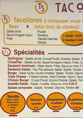 Menu Tac-o-snack - les tacos et spécialités