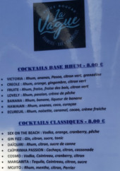 Menu La Vague Bar Rhumerie Grignotage - Les cocktails