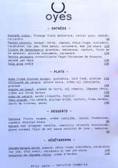 Menu Oyes - Les entrées, plats et desserts