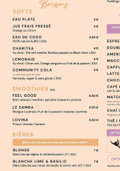 Menu Noosa - Les boissons