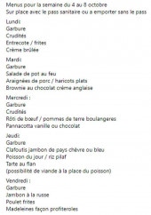 Menu Le Relais des 4 Cantons - Un exemple de menu de la semaine