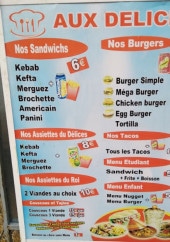 Menu Aux délices - Les sandwichs, burgers, ...