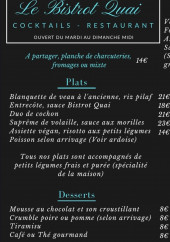 Menu Le Quai - Menu entrées, plats et desserts