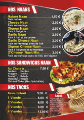 Menu O’Cheesy - Naan, sandwiches et tacos