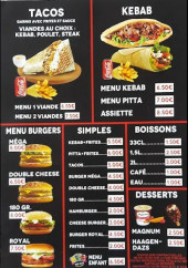 Menu chez le mac salem - Les tacos, kebab et burgers, ...