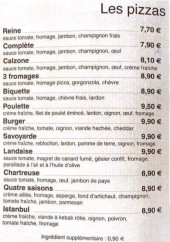 Menu Restaurant de la rose - Les pizzas