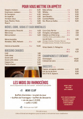 Menu Le Rhinocéros - Les boissons