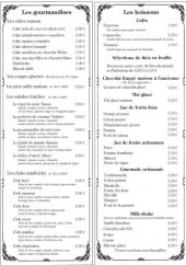 Menu Chez marinette - Les gourmandises, cafés,..