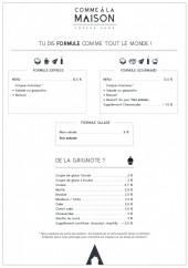Menu Comme à la Maison - Les formules
