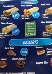 Menu Les tacos à papa - Les rolls et desserts