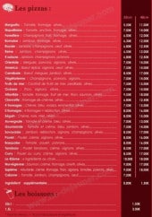 Menu Pizzeria la 42eme - les pizzas et les boissons