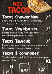 Menu ShawarmaX - Les tacos