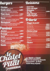 Menu Le Chalet du pilat - Les burgers, paninis et boissons,...