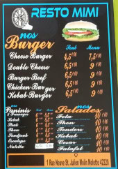 Menu Resto Mimi - Les burgers, salades, ...