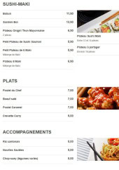 Menu Bubble Oishii - Sushi, maki et plats,...