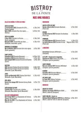Menu Bistrot de la Poste - Les vins rouges