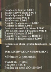 Menu La Charbonnière - Les salades et tartiflettes