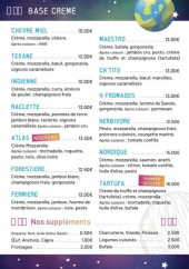 Menu Galactique pizza - Les pizzas base crème