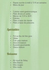Menu Hôtel Restaurant Rival-Renaud - Un exemple de menu