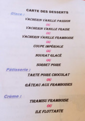 Menu Relais de L'Impériale - La carte des desserts