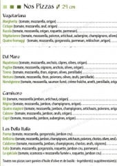 Menu Bella Italia - les pizzas