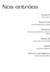 Menu Molana - Les entrées