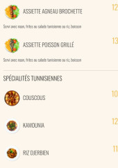 Menu Naan House - Les spécialités tunisiennes