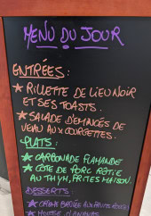 Menu La Belle Etoile - L'ardoise