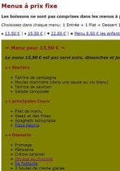Menu Le Vésuvio - menu 13€