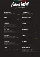 Menu Maison Fadoli - Les classiques