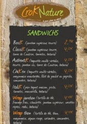 Menu Crok Nature - Sandwiches et plats du jour 