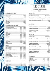 Menu Le Club - la carte des vins