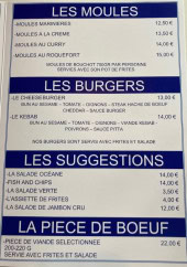 Menu Le Pavillon des Flots - Les moules, suggestions et burgers, ...