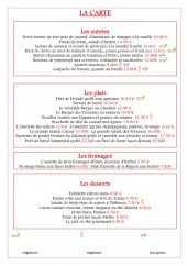 Menu Les Terrasses de Montargis - Les entrées, plats, fromages et desserts