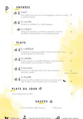 Menu Papilles - Les entrées, plats, ...